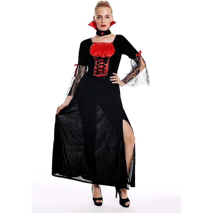 (快速出貨-桃園)成人 女 吸血鬼 公爵 服裝 衣服 萬聖節 派對 化裝 舞會 道具服 表演 表演服 德古拉 舞台劇-細節圖6