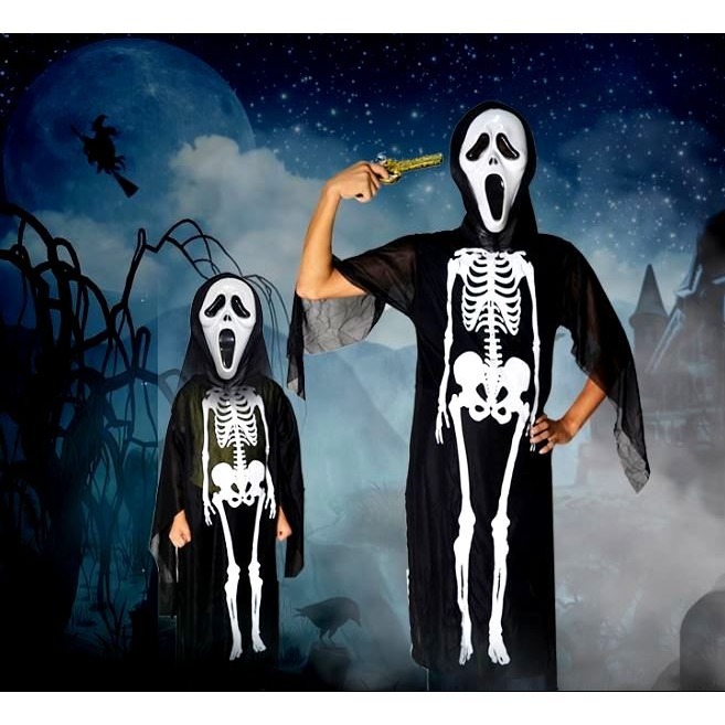 (快速出貨-桃園)萬聖節 骷髏裝 骷髏服 死神 成人 兒童 變裝 派對 服裝 衣服 化裝 舞會 道具服 表演 服 話劇-細節圖2