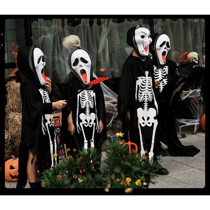 (快速出貨-桃園)萬聖節 骷髏裝 骷髏服 死神 成人 兒童 變裝 派對 服裝 衣服 化裝 舞會 道具服 表演 服 話劇-細節圖4