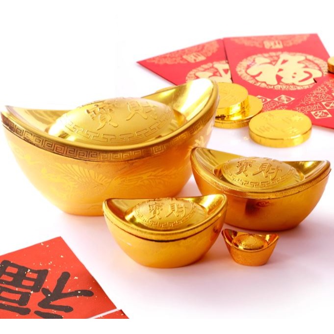 (快速出貨-桃園)12cm 招財 中空 金元寶 擺飾 擺件 裝飾 糖果盒 過年 新年 財位 開運 布置 佈置 元寶盒-細節圖5