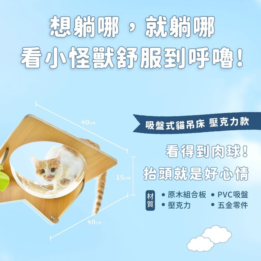 【姆比】🐈漫步雲端☁ 吸盤式貓吊床 (三款) 市售最強 耐重20kg 貓抓住 貓跳台 貓咪床 貓麻繩 寵物吊床 貓抓板-細節圖3