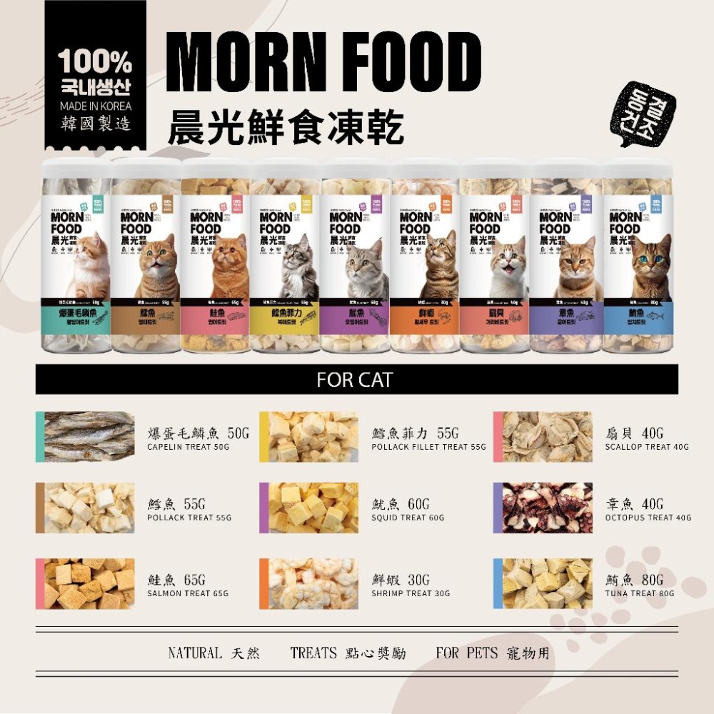 【姆比】韓國🇰🇷 晨光貓凍乾 100%人食級生肉 無添加凍乾 貓凍乾 章魚凍乾 鮮蝦凍乾 鮪魚凍乾 貓咪凍乾 魷魚貓凍乾-細節圖3