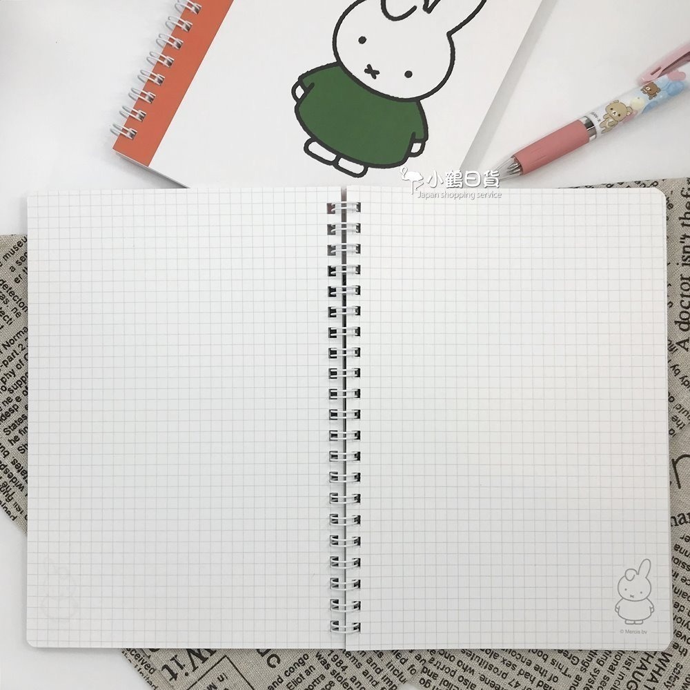 日本製 miffy 米菲兔 米飛兔 圖畫書系列 線圈 5mm方眼 A5 筆記本(白色/綠色衣服)｜小鶴日貨-細節圖2