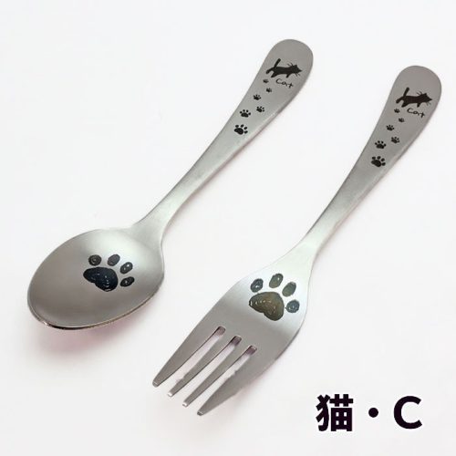 【現貨】日本製 不鏽鋼 貓咪 腳印 肉球 湯匙 叉子/支(小)｜小鶴日貨