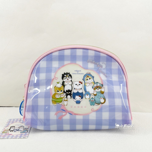 【現貨】日本進口 sanrio x mofusand 三麗鷗 貓咪裝扮 聯名款 大容量 化妝包(格子)｜小鶴日貨