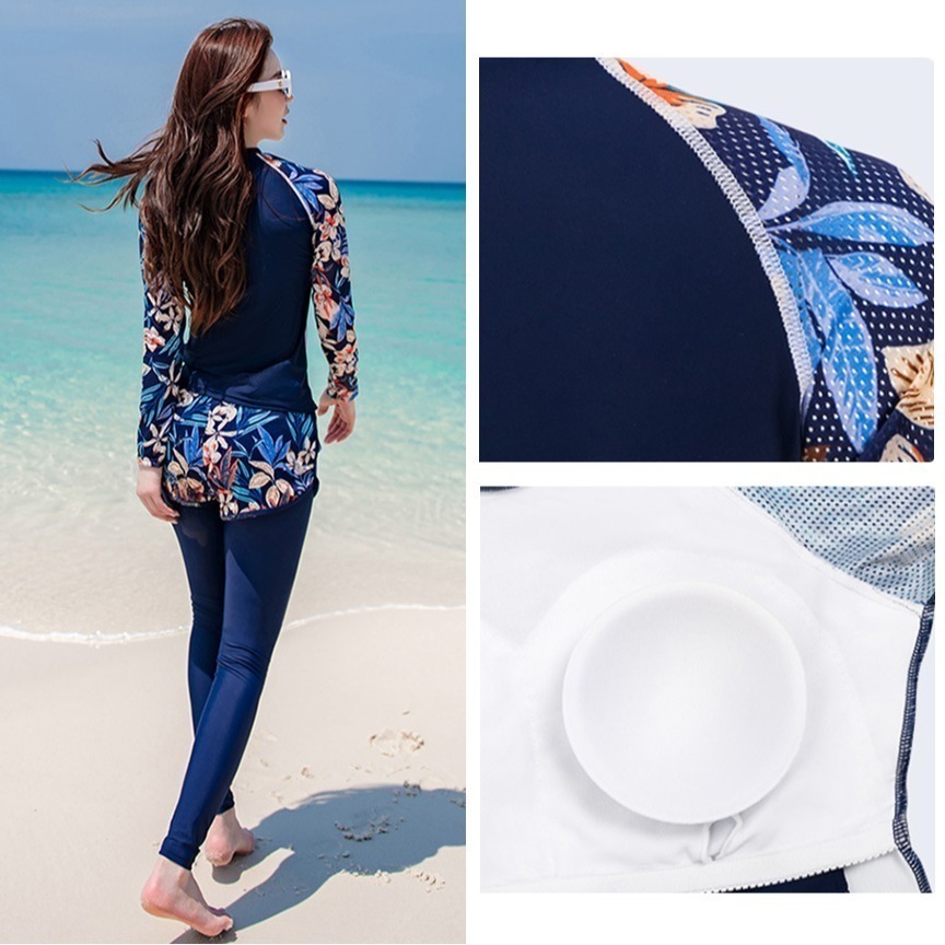 【貝娣泳裝】M040女生泳衣 多件式泳衣 長袖泳衣 防曬泳衣 衝浪衣 浮潛水服 水母衣 泡湯泳衣 長泳褲 女生泳褲-細節圖7