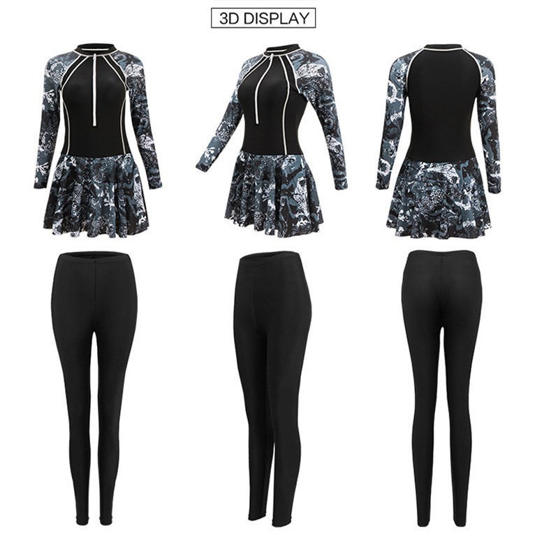 【貝娣泳裝】M041女生泳衣 長袖泳衣 連身裙式泳衣 運動泳衣 防曬泳衣 衝浪衣 浮潛水服 水母衣 泡湯泳衣 泳裝-細節圖9