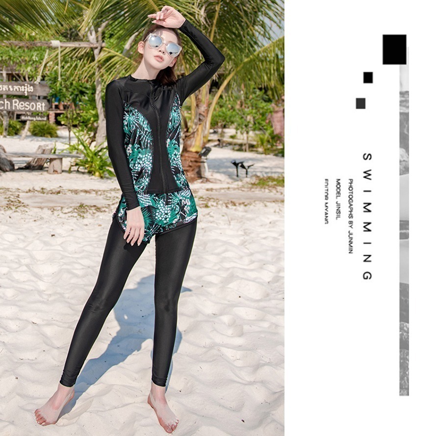 【貝娣泳裝】M070女生泳衣 多件式泳衣 長袖泳衣 防曬泳衣 衝浪衣 浮潛水服 水母衣 泡湯泳衣 長泳褲 女生泳褲-細節圖3