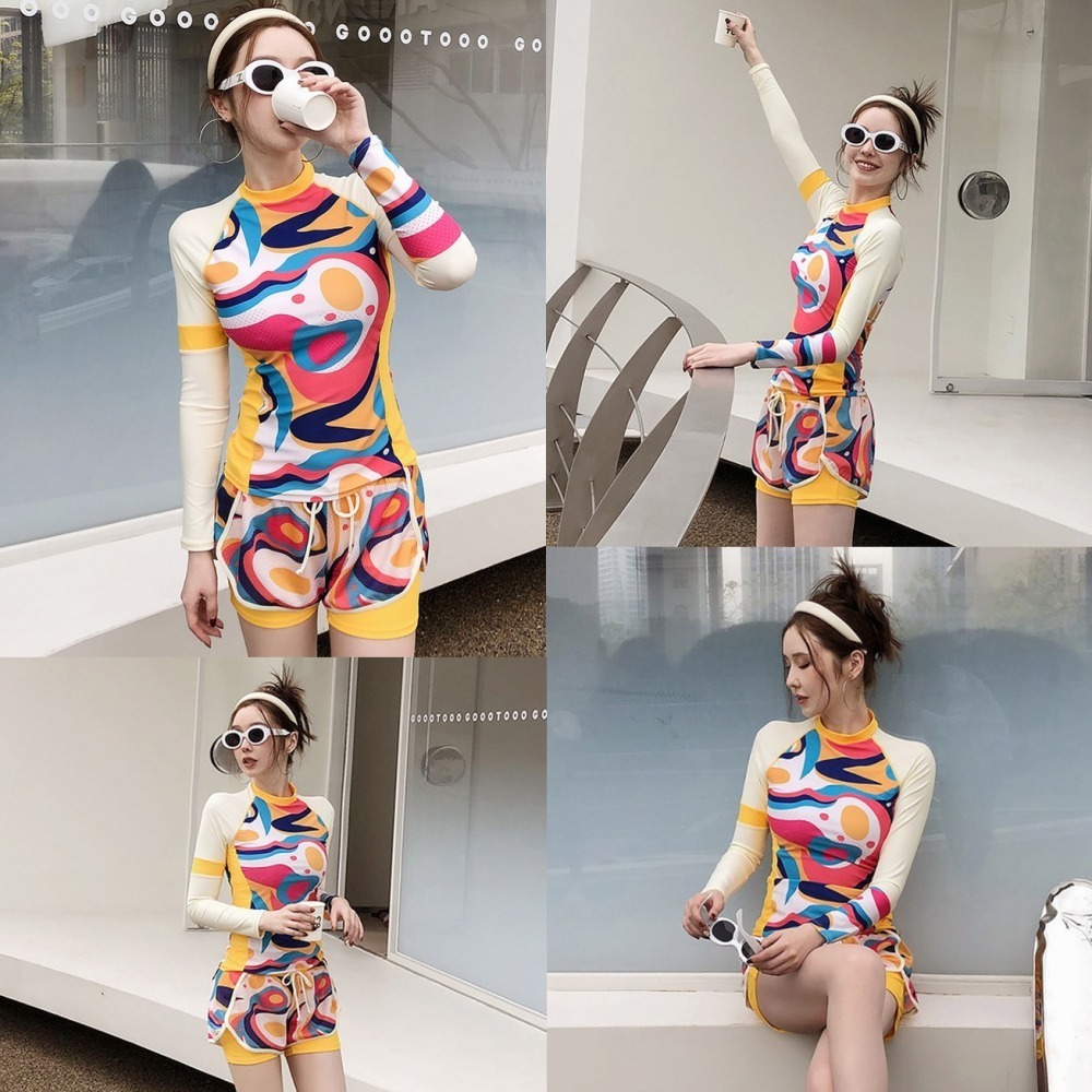 【貝娣泳裝】M012女生泳衣 長袖泳衣 二件式泳衣 運動泳衣 防曬泳衣 衝浪衣 浮潛水服 水母衣 泡湯泳衣 女泳褲-細節圖3