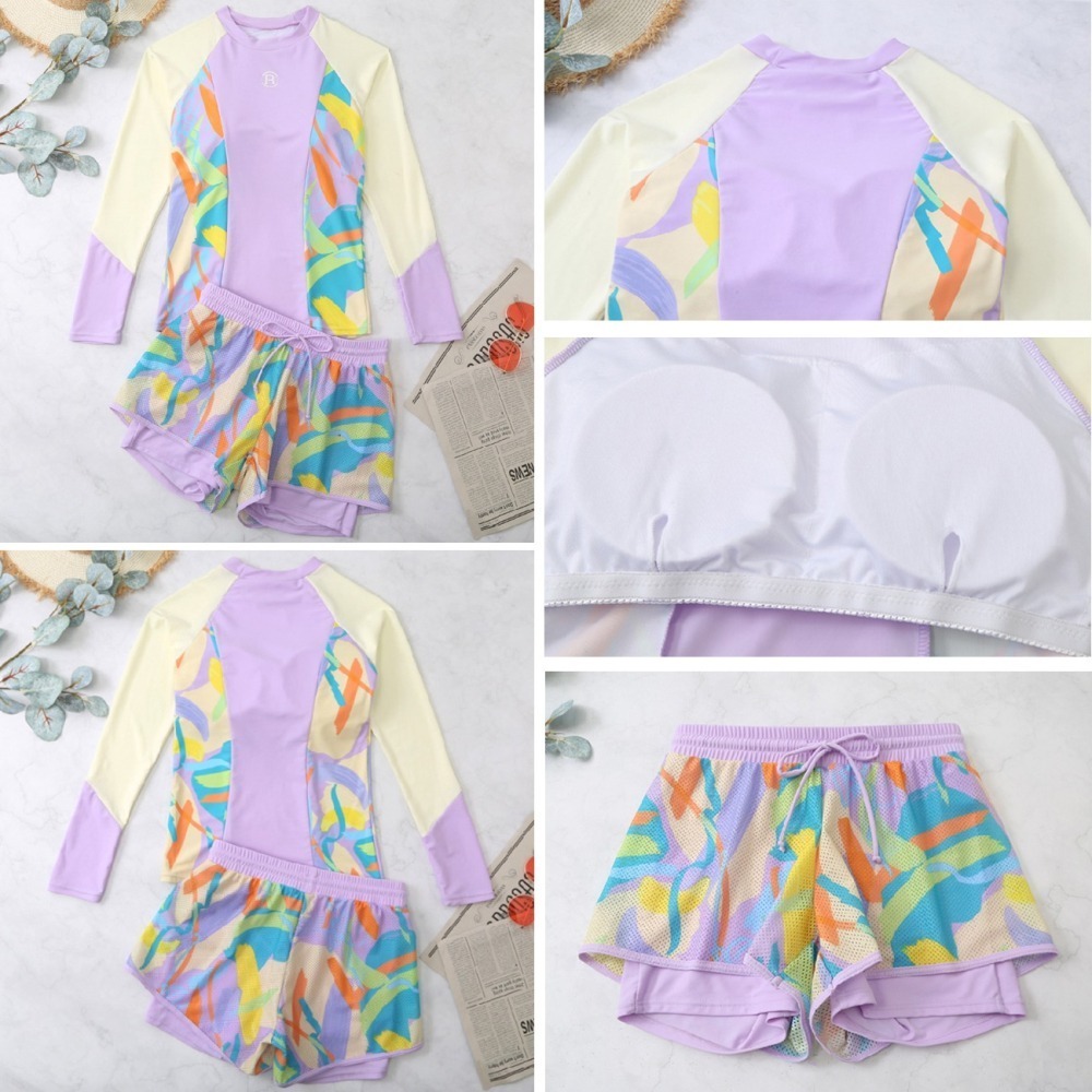 【貝娣泳裝】M012女生泳衣 長袖泳衣 二件式泳衣 運動泳衣 防曬泳衣 衝浪衣 浮潛水服 水母衣 泡湯泳衣 女泳褲-細節圖7