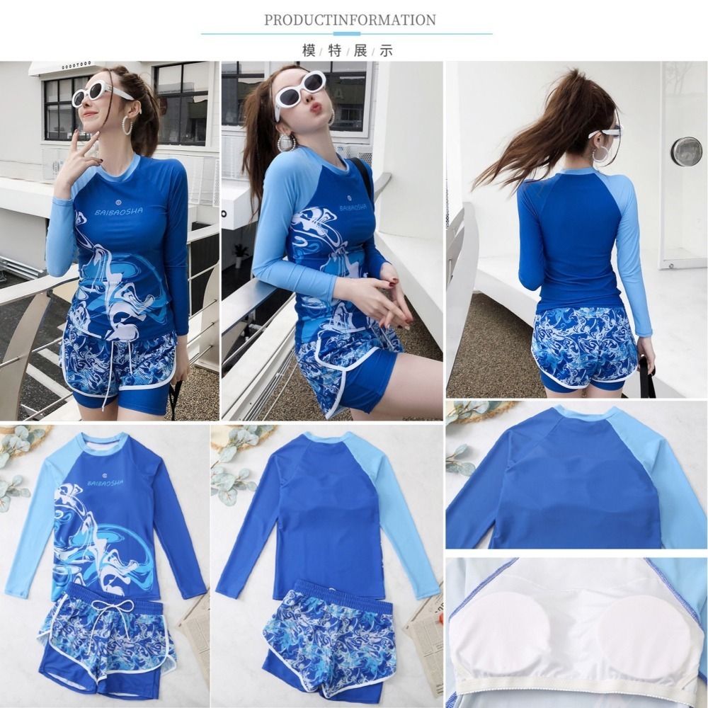 【貝娣泳裝】M012女生泳衣 長袖泳衣 二件式泳衣 運動泳衣 防曬泳衣 衝浪衣 浮潛水服 水母衣 泡湯泳衣 女泳褲-細節圖8