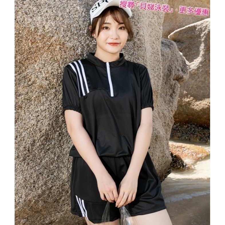 【貝娣泳裝】M315女生泳衣 三件式泳衣 短袖泳衣 運動泳衣 遮肚泳衣 泡湯泳衣 衝浪衣 比基尼 加大尺碼 女生泳褲-細節圖2