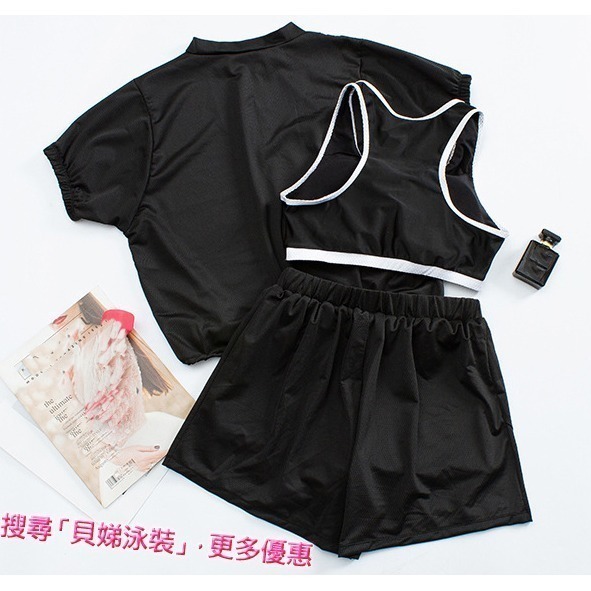 【貝娣泳裝】M315女生泳衣 三件式泳衣 短袖泳衣 運動泳衣 遮肚泳衣 泡湯泳衣 衝浪衣 比基尼 加大尺碼 女生泳褲-細節圖8