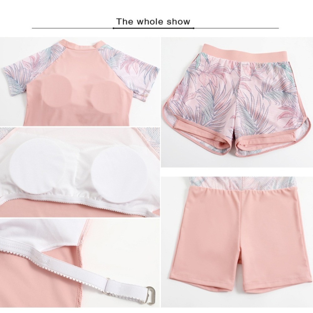 【貝娣泳裝】M017女生泳衣 二件式泳衣 運動泳衣 短袖泳衣 遮肚泳衣 學生泳衣 泡湯泳衣 衝浪衣 加大尺碼 女泳褲-細節圖8