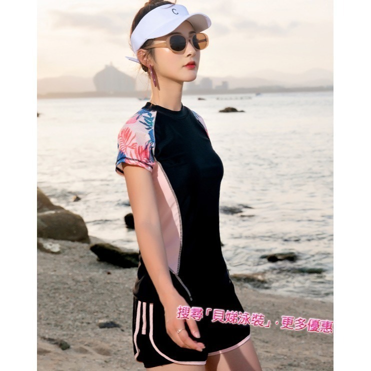 【貝娣泳裝】K277女生泳衣 二件式泳衣 運動泳衣 短袖泳衣 遮肚泳衣 顯瘦泳衣 保守泳衣 學生泳衣 泡湯 女生泳褲-細節圖3