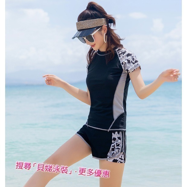 【貝娣泳裝】K277女生泳衣 二件式泳衣 運動泳衣 短袖泳衣 遮肚泳衣 顯瘦泳衣 保守泳衣 學生泳衣 泡湯 女生泳褲-細節圖5