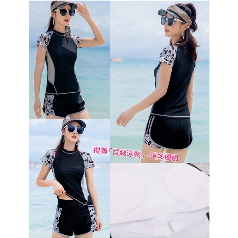 【貝娣泳裝】K277女生泳衣 二件式泳衣 運動泳衣 短袖泳衣 遮肚泳衣 顯瘦泳衣 保守泳衣 學生泳衣 泡湯 女生泳褲-細節圖6