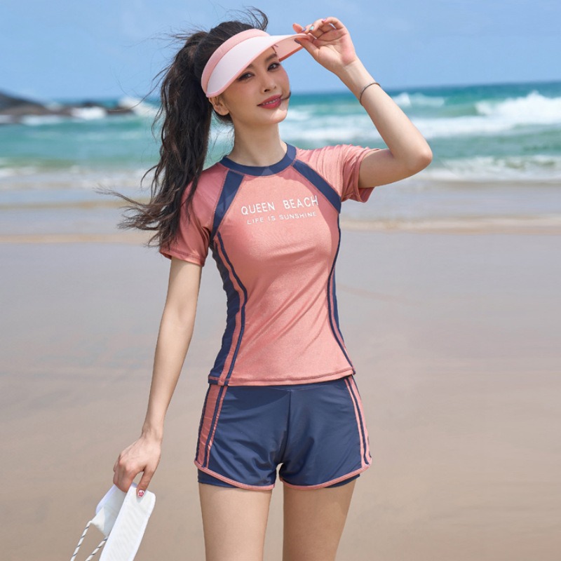 【貝娣泳裝】K007女生泳衣 二件式泳衣 運動泳衣 短袖泳衣 遮肚泳衣 顯瘦泳衣 保守學生泳衣 泡湯泳衣 女泳褲泳裝-細節圖6