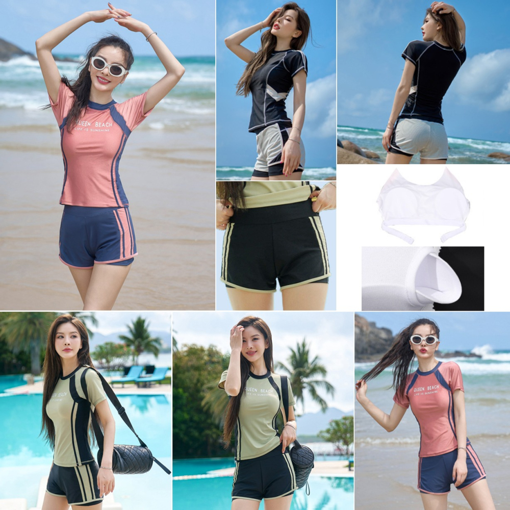 【貝娣泳裝】K007女生泳衣 二件式泳衣 運動泳衣 短袖泳衣 遮肚泳衣 顯瘦泳衣 保守學生泳衣 泡湯泳衣 女泳褲泳裝-細節圖9