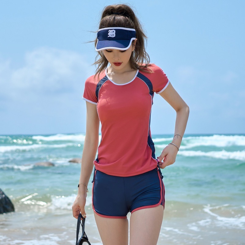 【貝娣泳裝】K010女生泳衣 二件式泳衣 運動泳衣 短袖泳衣 遮肚顯瘦泳衣 保守學生泳衣 泡湯泳衣 女泳褲 女款泳裝-細節圖4