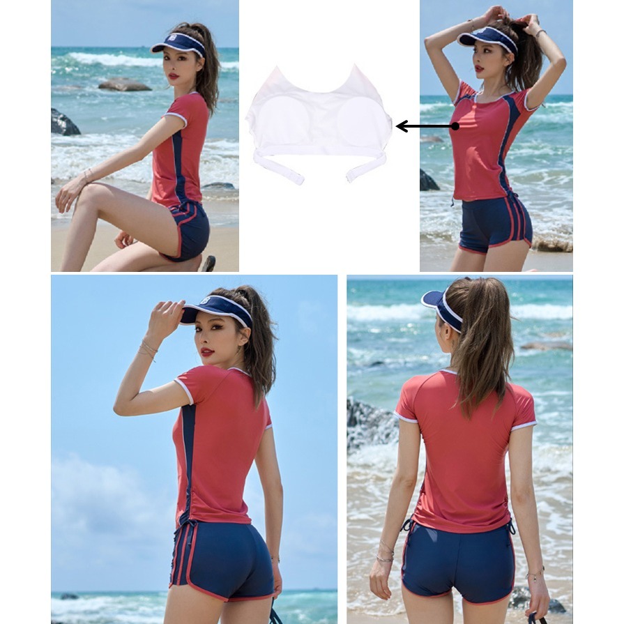【貝娣泳裝】K010女生泳衣 二件式泳衣 運動泳衣 短袖泳衣 遮肚顯瘦泳衣 保守學生泳衣 泡湯泳衣 女泳褲 女款泳裝-細節圖9