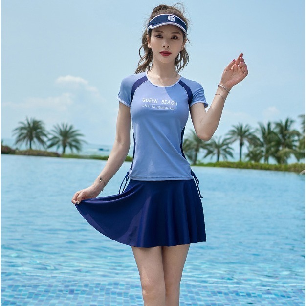 【貝娣泳裝】K012女生泳衣 二件式泳衣 運動泳衣 裙式泳衣 遮肚泳衣 顯瘦泳衣 保守學生泳衣 泡湯泳衣 女生褲裙-細節圖6