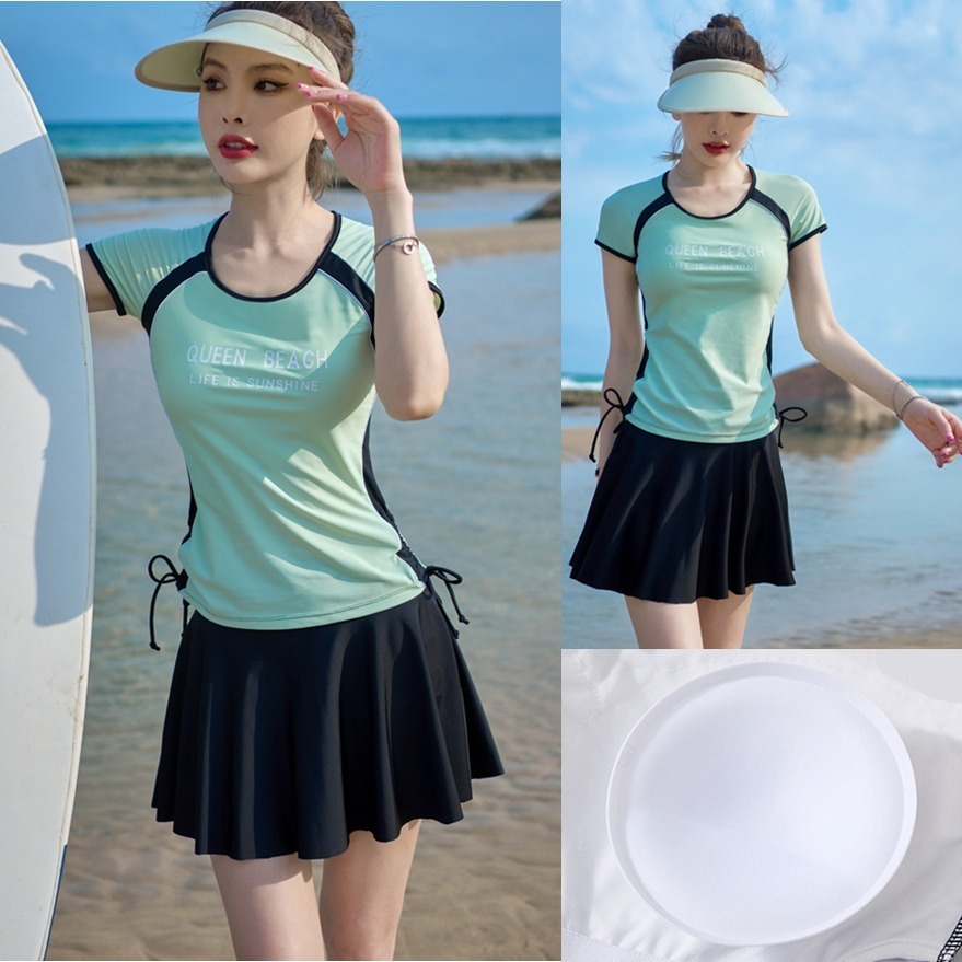 【貝娣泳裝】K012女生泳衣 二件式泳衣 運動泳衣 裙式泳衣 遮肚泳衣 顯瘦泳衣 保守學生泳衣 泡湯泳衣 女生褲裙-細節圖7