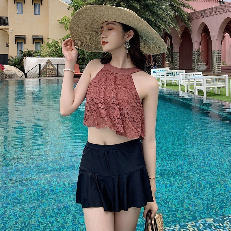 【貝娣泳裝】K197女生泳衣 兩件式泳衣 裙式泳衣 中高腰泳衣 蕾絲泳衣 顯瘦泳衣 露肚泳衣 泡湯泳衣 女褲裙 泳裝-規格圖9