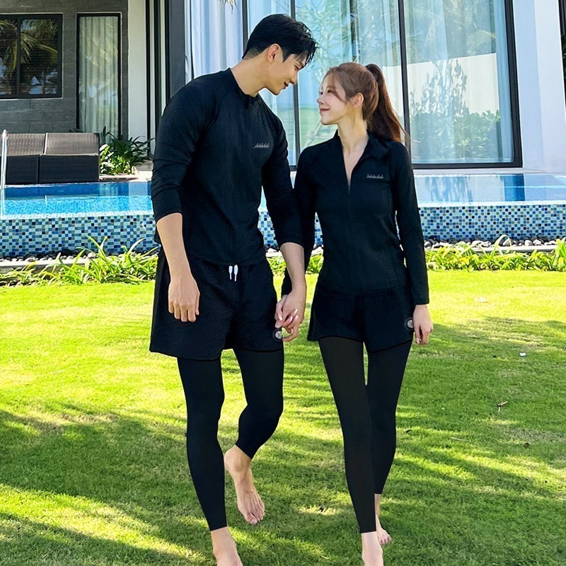 【貝娣泳裝】M076男女泳衣 多件式 長袖防曬泳衣 衝浪衣 浮潛服 水母衣 男泳褲 情侶款 泡湯 加大尺碼/現+預-細節圖3