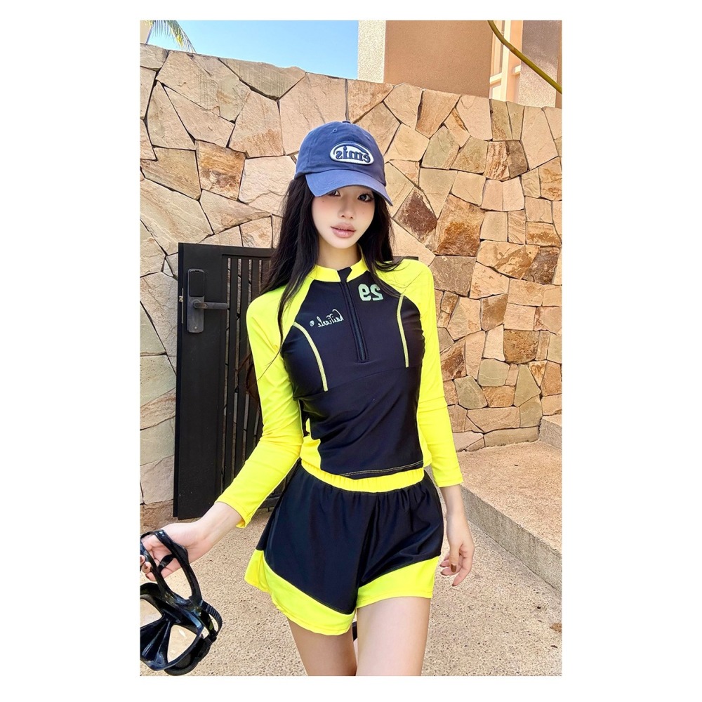 【貝娣泳裝】M007女生泳衣 長袖防曬泳衣 三件式 顯瘦分體 運動風 衝浪 浮潛服 水母衣 長泳褲 泳裝 泡湯/現+預-細節圖7