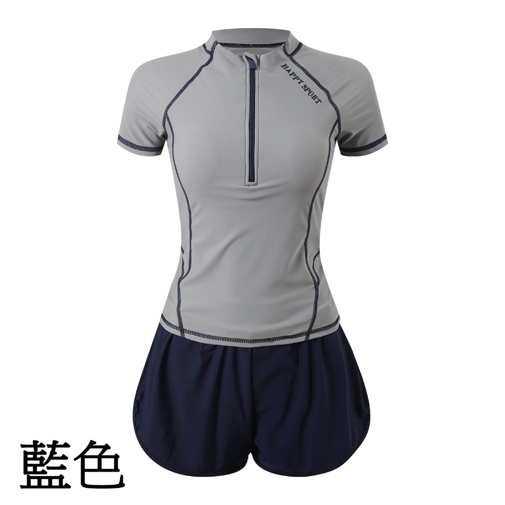 【貝娣泳裝】M013 女泳衣 運動風 兩件式 遮肚泳衣 平角褲 短袖保守 泡湯游泳 大碼泳裝/現+預-規格圖9