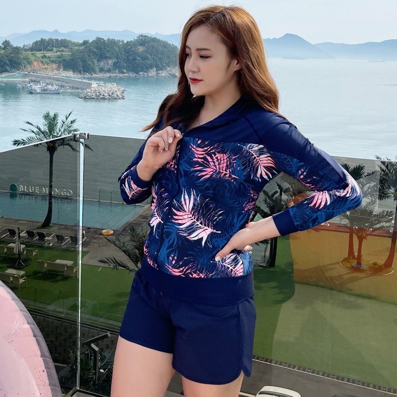 【貝娣泳裝】M020女生泳衣 多件式泳衣 連帽長袖防曬泳衣 衝浪衣 浮潛服 水母衣 大尺碼泳衣 泡湯 女泳裝/現+預-細節圖3