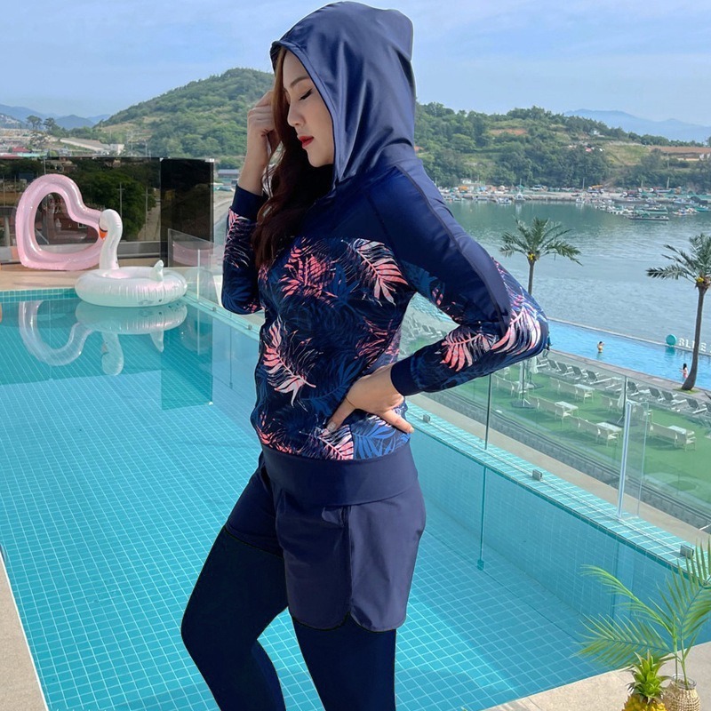 【貝娣泳裝】M020女生泳衣 多件式泳衣 連帽長袖防曬泳衣 衝浪衣 浮潛服 水母衣 大尺碼泳衣 泡湯 女泳裝/現+預-細節圖4