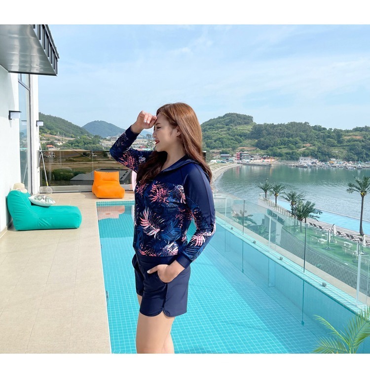 【貝娣泳裝】M020女生泳衣 多件式泳衣 連帽長袖防曬泳衣 衝浪衣 浮潛服 水母衣 大尺碼泳衣 泡湯 女泳裝/現+預-細節圖5