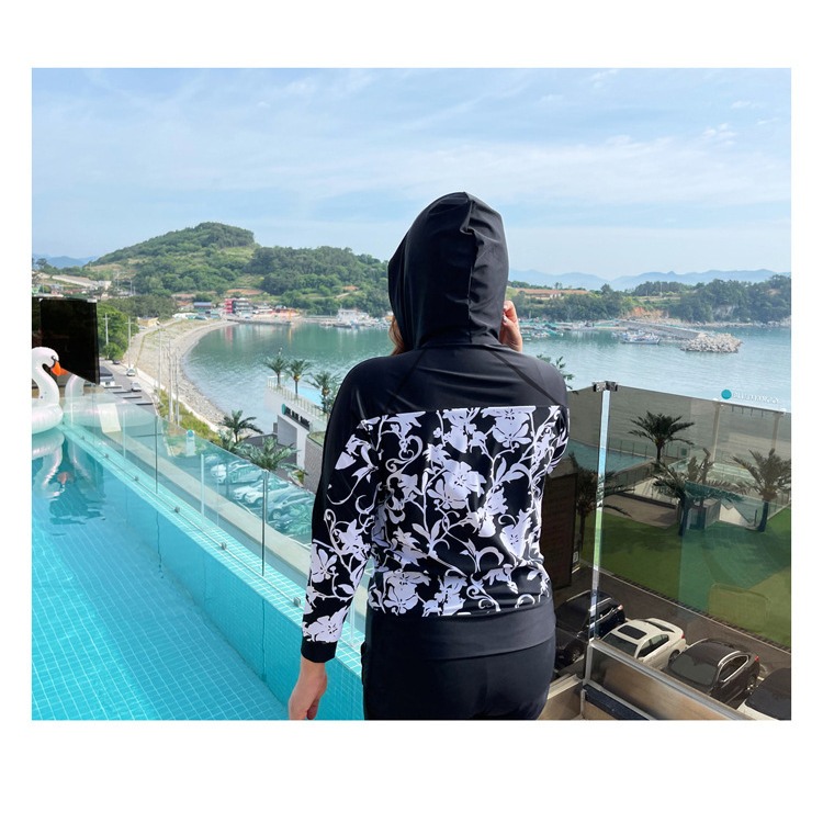 【貝娣泳裝】M021女生泳衣 多件式泳衣 連帽長袖防曬泳衣 衝浪衣 浮潛服 水母衣 大尺碼泳衣 泡湯 女泳裝/現+預-細節圖7