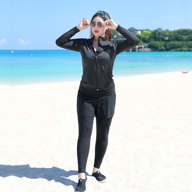 【貝娣泳裝】M168女生泳衣 長袖防曬泳衣 衝浪衣 浮潛泳衣 水母衣 大尺碼泳衣 多件式泳衣 泡湯溫泉 特大/現+預-細節圖3