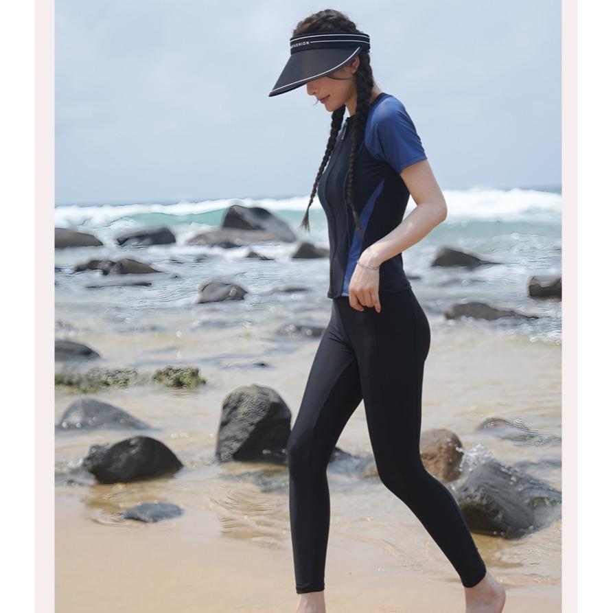 【貝娣泳裝】K069女生泳衣 運動泳衣 兩件式 短袖泳衣 衝浪 浮潛 滑水 水母衣 遊泳衣 五分褲 溫泉泡湯/現+預-細節圖5
