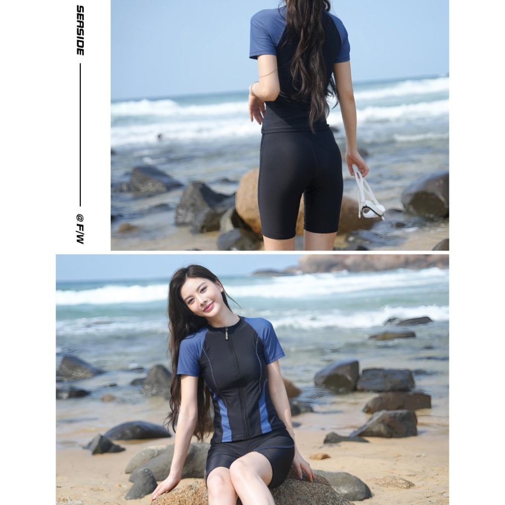 【貝娣泳裝】K069女生泳衣 運動泳衣 兩件式 短袖泳衣 衝浪 浮潛 滑水 水母衣 遊泳衣 五分褲 溫泉泡湯/現+預-細節圖9