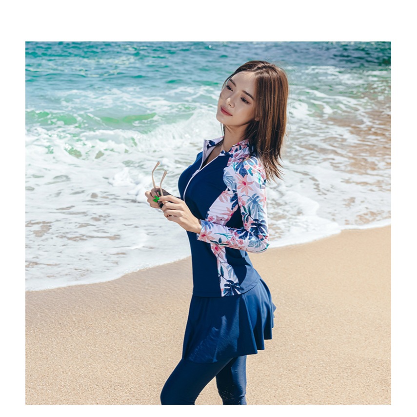 【貝娣泳裝】M033女生泳衣 裙式泳衣 多件式 長袖防曬泳衣 衝浪衣 浮潛泳衣 水母衣 泡湯泳衣 女款泳裝/現+預-細節圖3