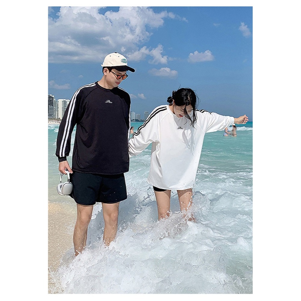 【貝娣泳裝】M048男女 兩三件式泳衣 長袖防曬泳衣 衝浪衣 浮潛服 水母衣 男泳褲 寬鬆上衣 情侶款 泡湯泳裝/現+預-細節圖3