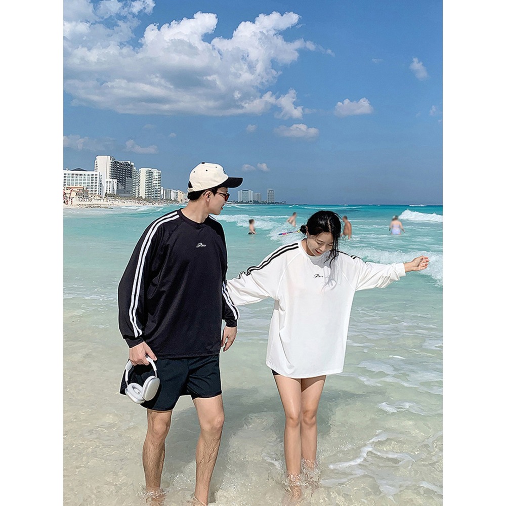 【貝娣泳裝】M048男女 兩三件式泳衣 長袖防曬泳衣 衝浪衣 浮潛服 水母衣 男泳褲 寬鬆上衣 情侶款 泡湯泳裝/現+預-細節圖4