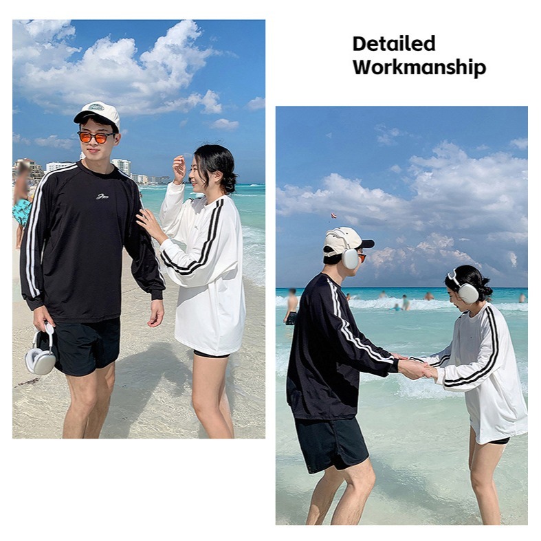 【貝娣泳裝】M048男女 兩三件式泳衣 長袖防曬泳衣 衝浪衣 浮潛服 水母衣 男泳褲 寬鬆上衣 情侶款 泡湯泳裝/現+預-細節圖5