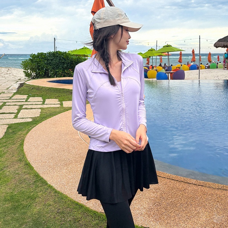 【貝娣泳裝】M049女生泳衣 長袖防晒 三件式泳衣 顯瘦分體 運動風 衝浪 浮潛服 水母衣 褲裙 游泳 泡湯泳裝/現+預-細節圖2