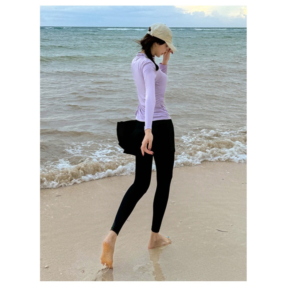 【貝娣泳裝】M049女生泳衣 長袖防晒 三件式泳衣 顯瘦分體 運動風 衝浪 浮潛服 水母衣 褲裙 游泳 泡湯泳裝/現+預-細節圖4
