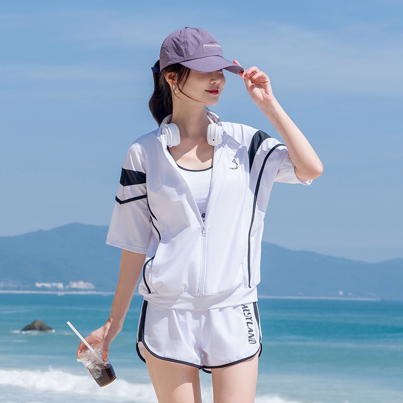 【貝娣泳裝】M226女生泳衣 四件式泳衣 運動泳衣 比基尼 罩衫 衝浪衣 浮潛 學生 露肚泳衣 泡湯 外罩衫/現+預-細節圖3