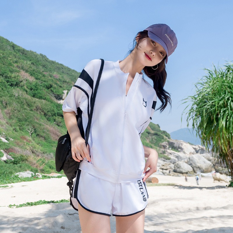【貝娣泳裝】M226女生泳衣 四件式泳衣 運動泳衣 比基尼 罩衫 衝浪衣 浮潛 學生 露肚泳衣 泡湯 外罩衫/現+預-細節圖5