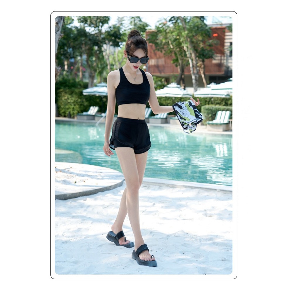 【貝娣泳裝】K008女生泳衣 三件式泳衣 運動風 比基尼 罩衫 沙灘 衝浪衣 浮潛 學生 露肚泳衣 泡湯 外罩衫/現+預-細節圖7