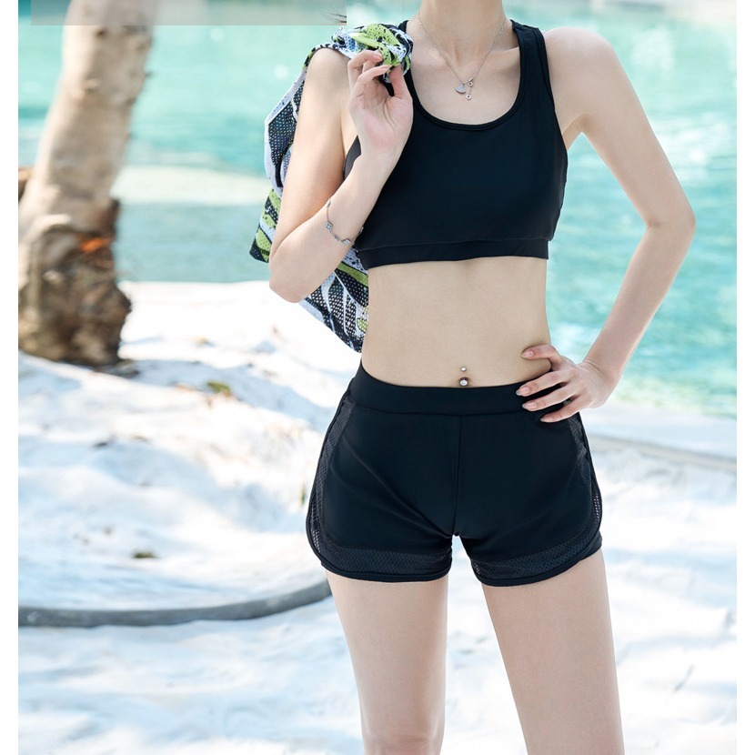 【貝娣泳裝】K008女生泳衣 三件式泳衣 運動風 比基尼 罩衫 沙灘 衝浪衣 浮潛 學生 露肚泳衣 泡湯 外罩衫/現+預-細節圖8