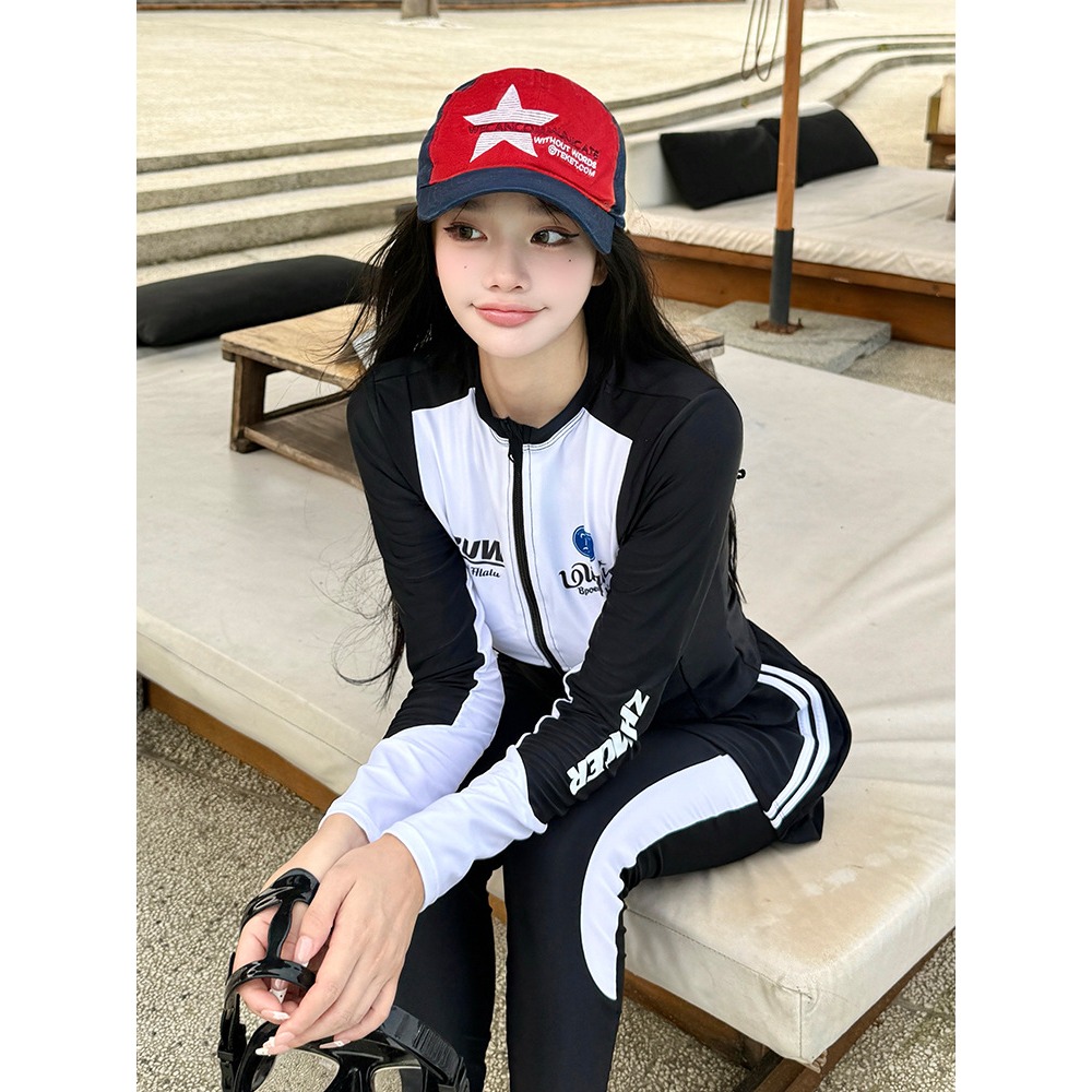 【貝娣泳裝】M117女生泳衣 長袖長褲防晒 三件式 運動風 沙灘 衝浪衣 浮潛服 水母衣 假兩件長褲 泡湯泳裝/現+預-細節圖5