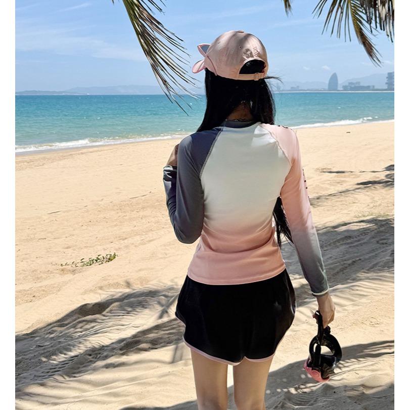 【貝娣泳裝】M119女生泳衣 長袖防晒 分體兩件式 遮肉顯瘦 運動風 衝浪 浮潛服 水母衣 平角褲 泳裝 泡湯/現+預-細節圖8